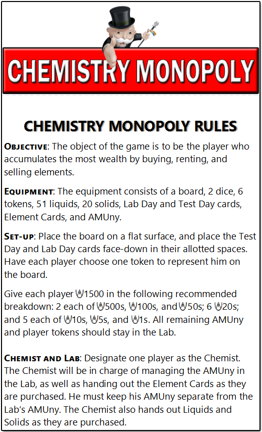 Chemistry Monopoly Rules